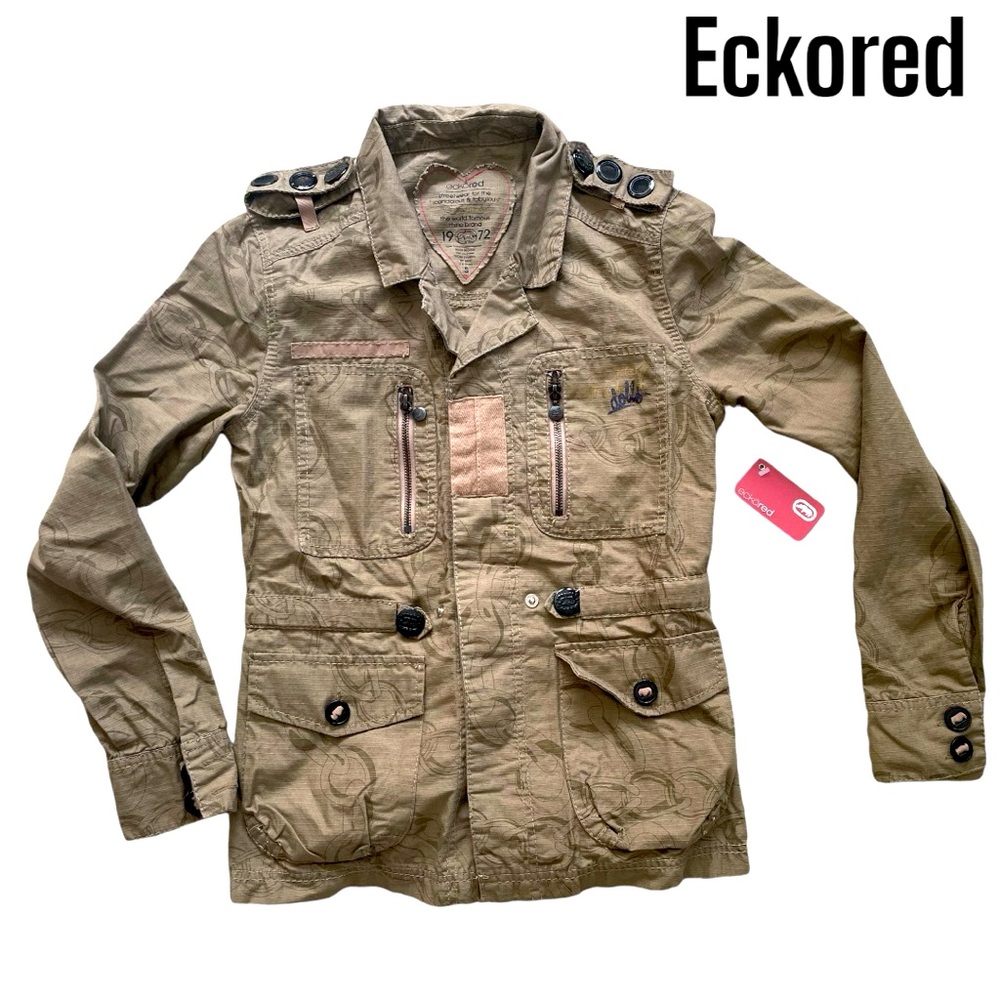 100% cotton rip stop Eckored military jacket with tonal chain print sz small NWT